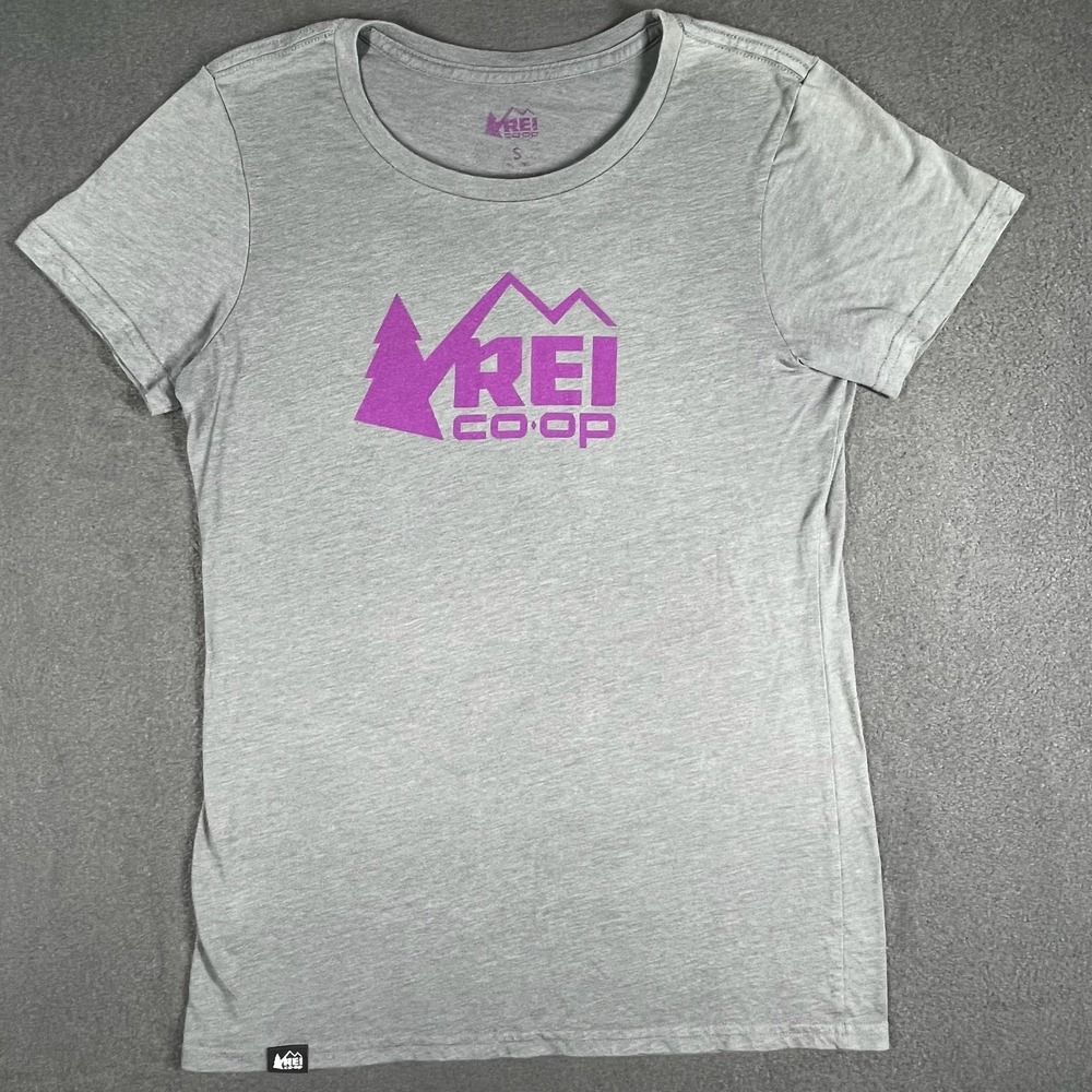 REI Co-op Crew Neck T-Shirt Purple Logo Short Sleeve Casual Top Size S